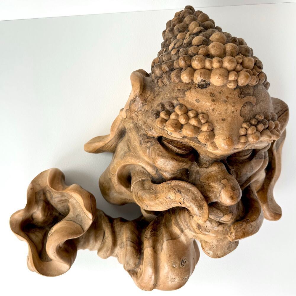 Lord Ganesha Sculpture Large Burled Wood Hand Carved Handmade Wall Hanging OOAK
